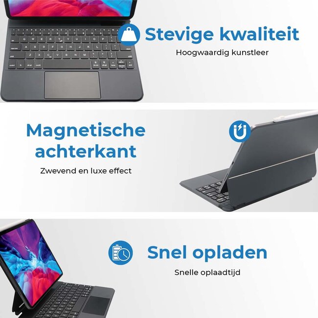 Bluetooth Toetsenbord hoes geschikt voor Apple iPad Pro 11 (2018/2020/2021) -  Keyboard Case met Pencil houder en Keypad - Grijs