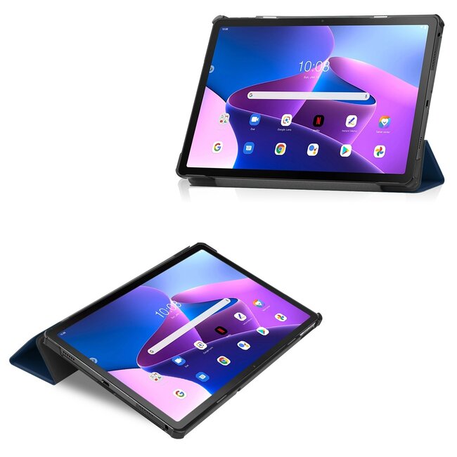 Tablet Hoes & Screenprotector voor Lenovo Tab M10 Plus (3e gen) tablet hoes en screenprotector - 2 in 1 cover - 10.6 inch - Tri-Fold Book Case - Donker Blauw