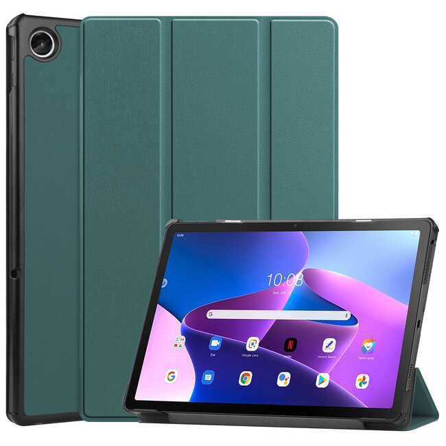 Tablet Hoes & Screenprotector voor Lenovo Tab M10 Plus (3e gen) tablet hoes en screenprotector - 2 in 1 cover - 10.6 inch - Tri-Fold Book Case - Donker Groen