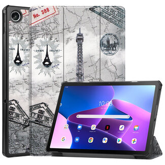 Case2go Tablet Hoes & Screenprotector voor Lenovo Tab M10 Plus (3e gen) tablet hoes en screenprotector - 2 in 1 cover - 10.6 inch - Tri-Fold Book Case - Eiffeltoren