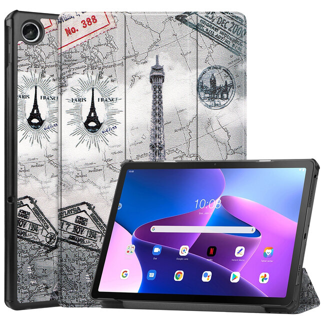 Tablet Hoes & Screenprotector voor Lenovo Tab M10 Plus (3e gen) tablet hoes en screenprotector - 2 in 1 cover - 10.6 inch - Tri-Fold Book Case - Eiffeltoren