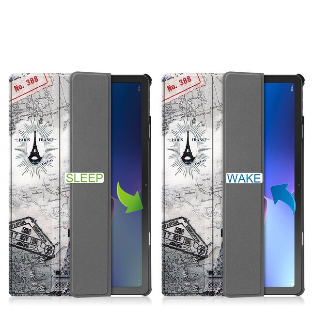 Tablet Hoes & Screenprotector voor Lenovo Tab M10 Plus (3e gen) tablet hoes en screenprotector - 2 in 1 cover - 10.6 inch - Tri-Fold Book Case - Eiffeltoren