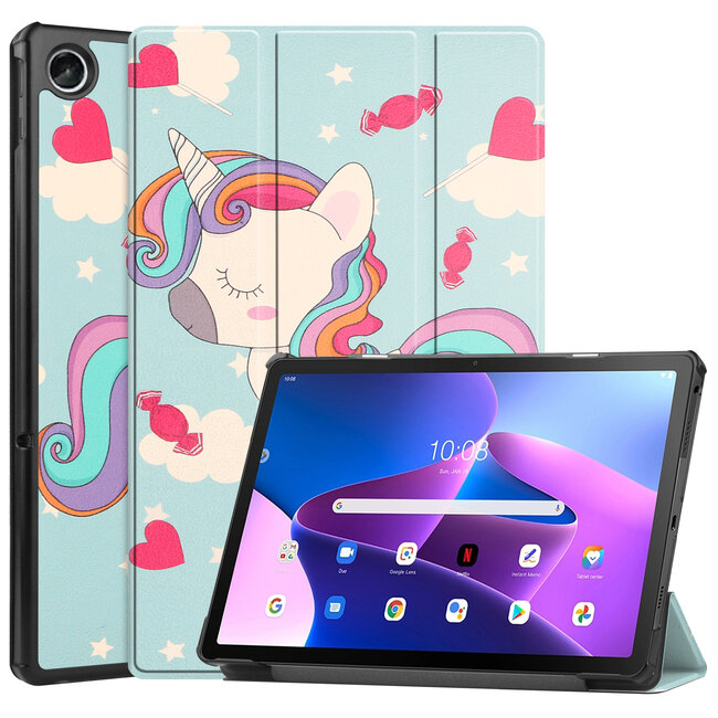 Tablet Hoes & Screenprotector voor Lenovo Tab M10 Plus (3e gen) tablet hoes en screenprotector - 2 in 1 cover - 10.6 inch - Tri-Fold Book Case - Eenhoorn