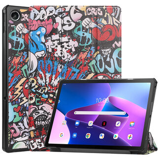 Case2go Tablet Hoes & Screenprotector voor Lenovo Tab M10 Plus (3e gen) tablet hoes en screenprotector - 2 in 1 cover - 10.6 inch - Tri-Fold Book Case - Graffiti