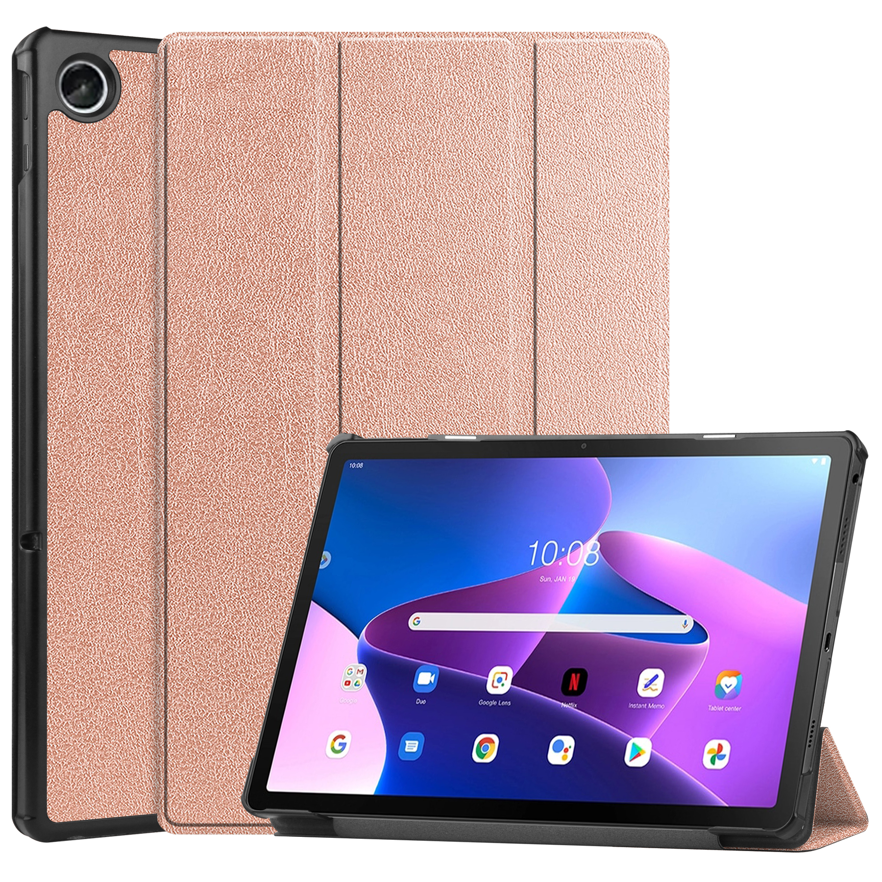 Tablet Hoes &amp; Screenprotector voor Lenovo Tab M10 Plus (3e gen) tablet hoes en screenprotector - 2 in 1 cover - 10.6 inch - Tri-Fold Book Case - Rosé Goud afbeelding
