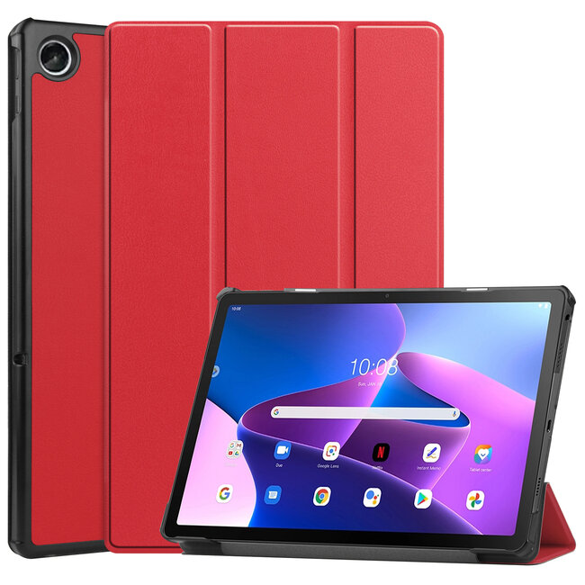 Tablet Hoes & Screenprotector voor Lenovo Tab M10 Plus (3e gen) tablet hoes en screenprotector - 2 in 1 cover - 10.6 inch - Tri-Fold Book Case - Rood