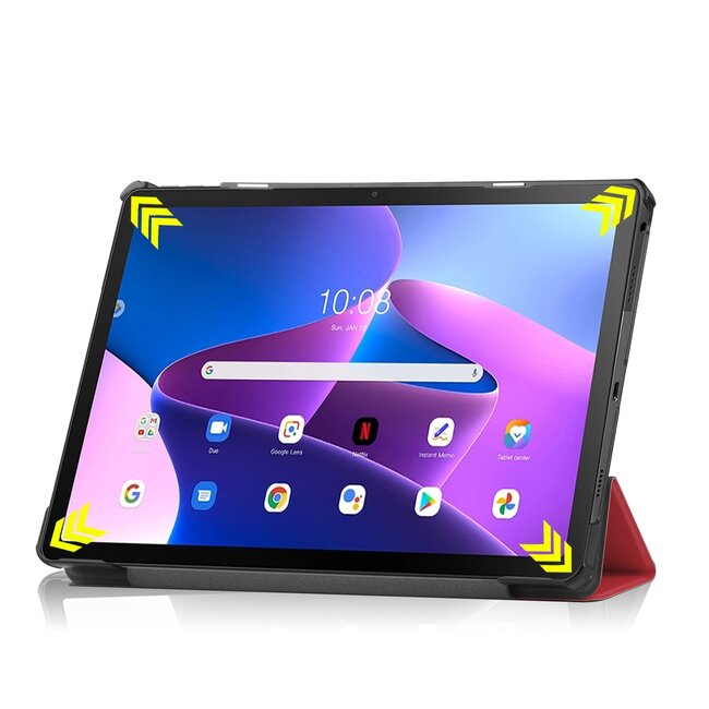 Tablet Hoes & Screenprotector voor Lenovo Tab M10 Plus (3e gen) tablet hoes en screenprotector - 2 in 1 cover - 10.6 inch - Tri-Fold Book Case - Rood