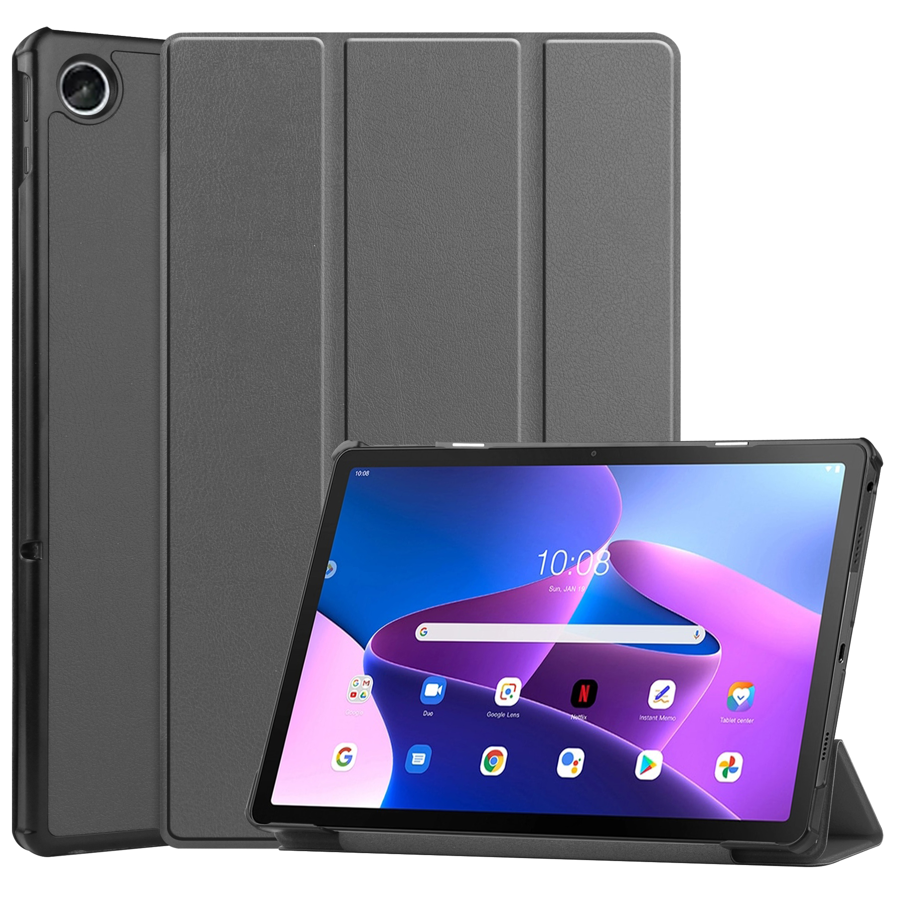 Tablet Hoes &amp; Screenprotector voor Lenovo Tab M10 Plus (3e gen) tablet hoes en screenprotector - 2 in 1 cover - 10.6 inch - Tri-Fold Book Case - Grijs afbeelding