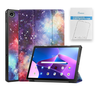 Case2go Tablet Hoes &amp; Screenprotector geschikt voor Lenovo Tab M10 Plus (3e gen) tablet hoes en screenprotector - 2 in 1 cover - 10.6 inch - Tri-Fold Book Case - Galaxy