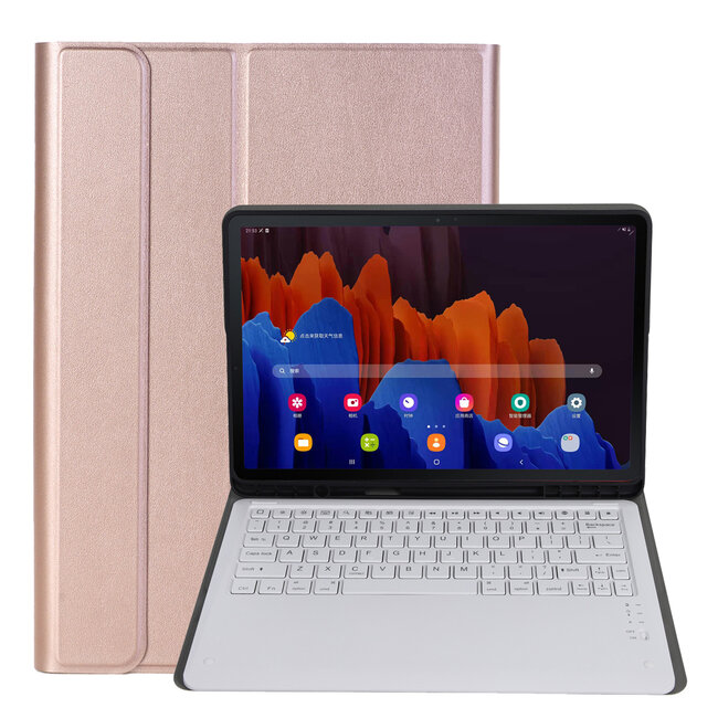 Bluetooth Toetsenbord geschikt voor Samsung Galaxy Tab S7 FE (2021) Toetsenbord &amp; Hoes - QWERTY Keyboard case - Auto/Wake functie - Rosé-Goud