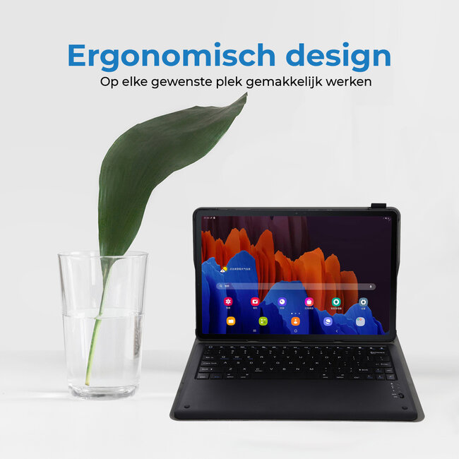 Bluetooth Toetsenbord geschikt voor Samsung Galaxy Tab S7 FE (2021) Toetsenbord &amp; Hoes - QWERTY Keyboard case - Auto/Wake functie - Zwart