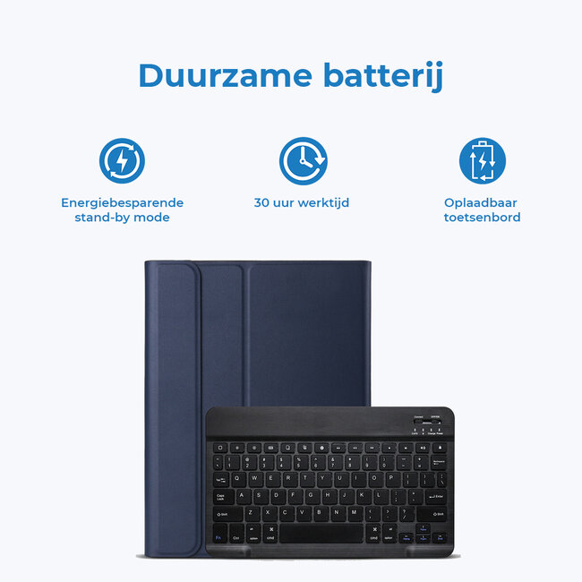 Bluetooth Toetsenbord geschikt voor Apple iPad 10.2 (2019/2020/2021) Toetsenbord &amp; Hoes - QWERTY Keyboard case - Auto/Wake functie - Donker Blauw
