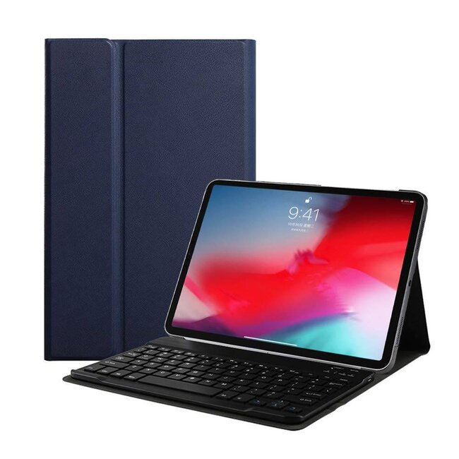 Bluetooth Toetsenbord geschikt voor Apple iPad Pro 2018 (11 Inch) Toetsenbord &amp; Hoes - QWERTY Keyboard case - Auto/Wake functie - Donker Blauw