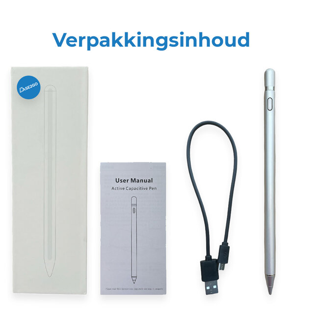 Active Stylus Pen voor Tablet en Smartphone - Stylus Pen geschikt voor IOS, Android en Windows Tablets en Telefoons - Oplaadbaar - Zilver