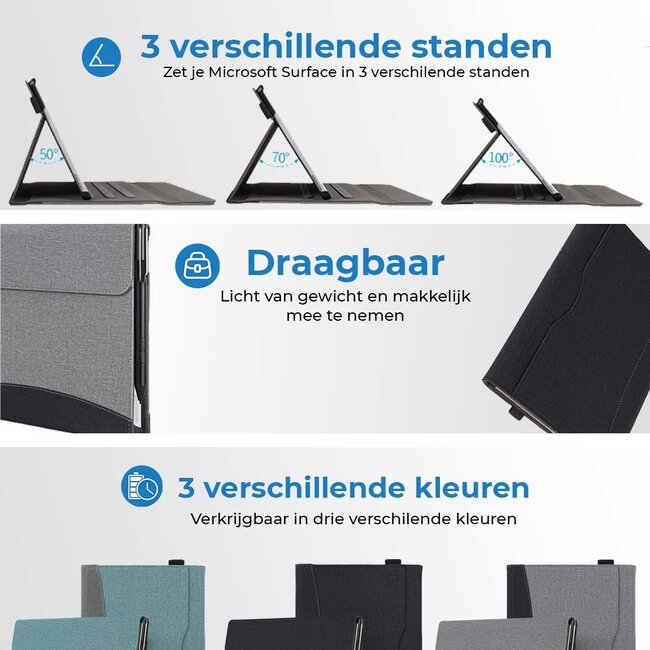 Hoes geschikt voor Microsoft Surface Pro 4/5/6/7 - Wallet book Case - 12.3 inch - Grijs