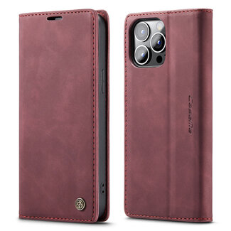 CaseMe Hoesje geschikt voor Apple iPhone 14 Pro - Wallet Book Case - Magneetsluiting - Rood