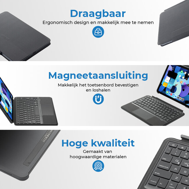 Bluetooth Toetsenbord hoes geschikt voor Apple iPad Air 11 (2024) / Apple iPad Air 10.9 (2022 / 2020) - Toetsverlichting en Touchpad - QWERTY - Zwart
