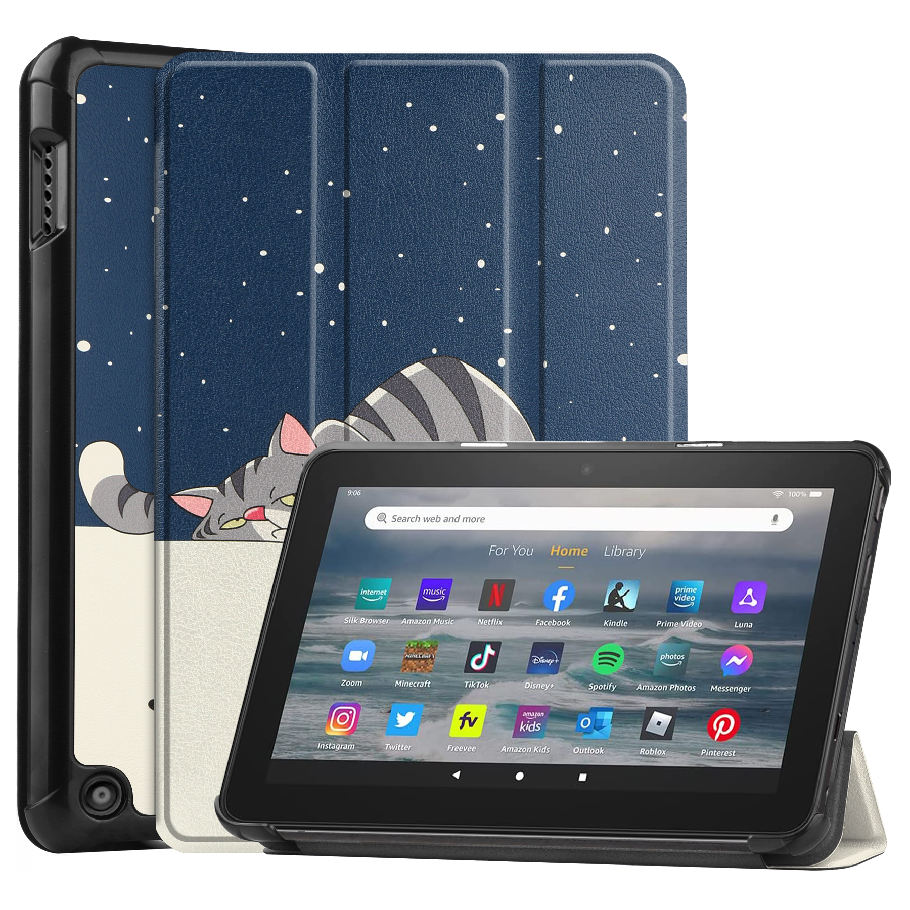 Tablet hoes geschikt voor Amazon Fire 7 (2022) tri-fold hoesje - book case met auto/wake functie - Good Night afbeelding