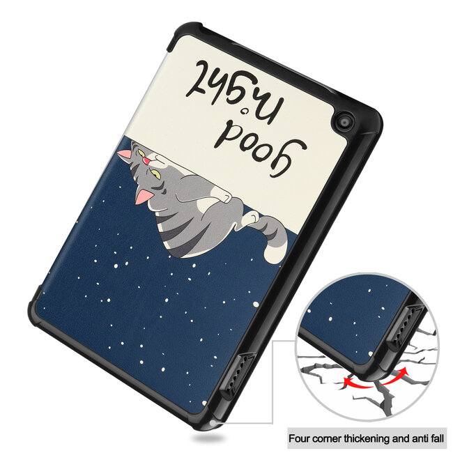 Tablet hoes geschikt voor Amazon Fire 7 (2022) tri-fold hoesje - book case met auto/wake functie - Good Night