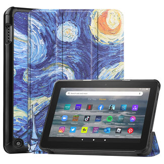 CaseMe Tablet hoes geschikt voor Amazon Fire 7 (2022) tri-fold hoesje - book case met auto/wake functie - Sterrenhemel