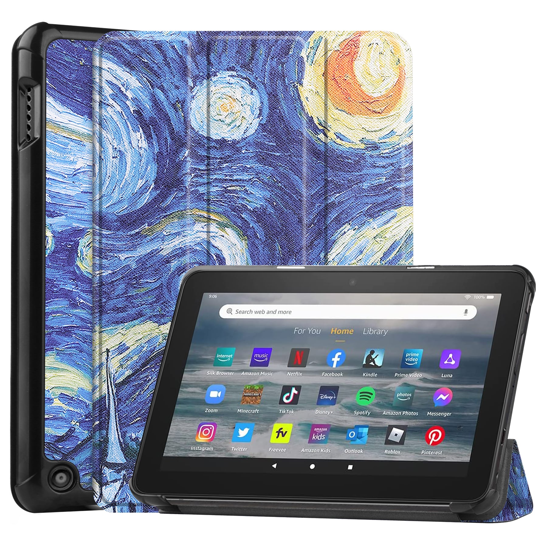 Tablet hoes geschikt voor Amazon Fire 7 (2022) tri-fold hoesje - book case met auto/wake functie - Sterrenhemel afbeelding