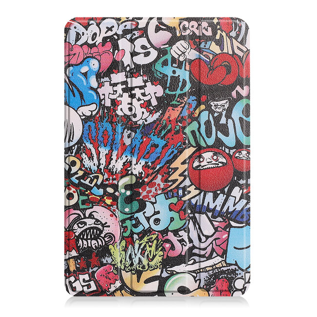 Tablet hoes geschikt voor Amazon Fire 7 (2022) tri-fold hoesje - book case met auto/wake functie - Graffiti