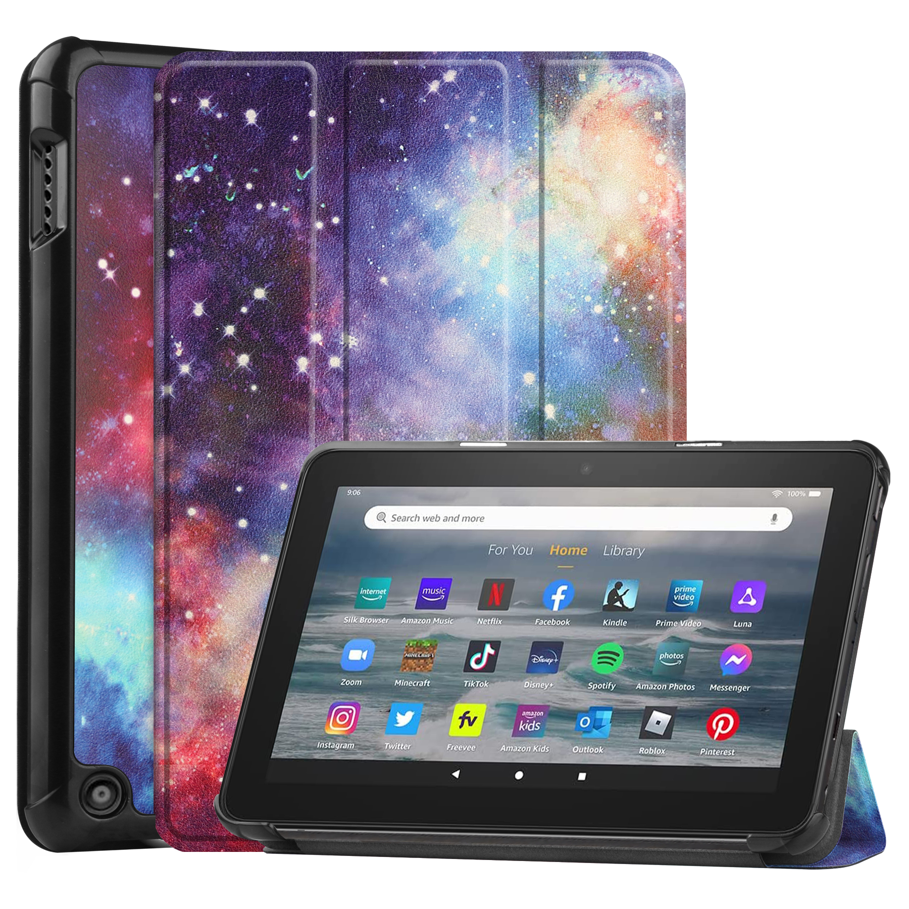 Tablet hoes geschikt voor Amazon Fire 7 (2022) tri-fold hoesje - book case met auto/wake functie - Galaxy afbeelding
