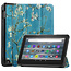 Tablet hoes geschikt voor Amazon Fire 7 (2022) tri-fold hoesje - book case met auto/wake functie - Witte Bloesem