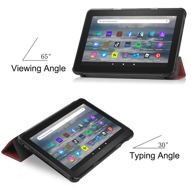 Tablet hoes geschikt voor Amazon Fire 7 (2022) tri-fold hoesje - book case met auto/wake functie - Donker Rood