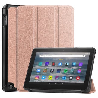 CaseMe Tablet hoes geschikt voor Amazon Fire 7 (2022) tri-fold hoesje - book case met auto/wake functie - Rosé-Goud