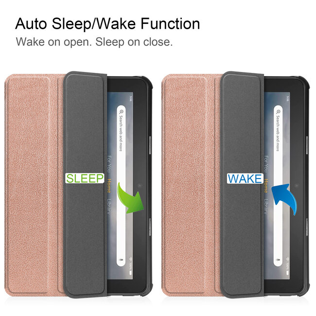 Tablet hoes geschikt voor Amazon Fire 7 (2022) tri-fold hoesje - book case met auto/wake functie - Rosé-Goud