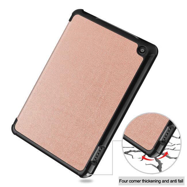Tablet hoes geschikt voor Amazon Fire 7 (2022) tri-fold hoesje - book case met auto/wake functie - Rosé-Goud