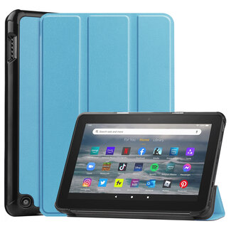 CaseMe Tablet hoes geschikt voor Amazon Fire 7 (2022) tri-fold hoesje - book case met auto/wake functie - Licht Blauw