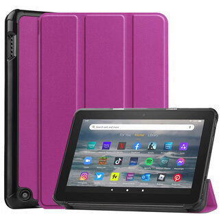 CaseMe Tablet hoes geschikt voor Amazon Fire 7 (2022) tri-fold hoesje - book case met auto/wake functie - Paars