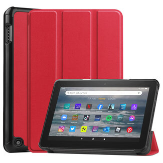 CaseMe Tablet hoes geschikt voor Amazon Fire 7 (2022) tri-fold hoesje - book case met auto/wake functie - Rood