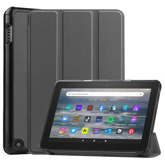 CaseMe Tablet hoes geschikt voor Amazon Fire 7 (2022) tri-fold hoesje - book case met auto/wake functie - Grijs