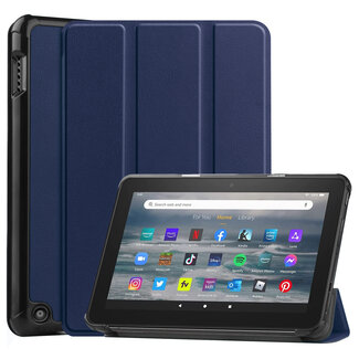 CaseMe Tablet hoes geschikt voor Amazon Fire 7 (2022) tri-fold hoesje - book case met auto/wake functie - Donker Blauw