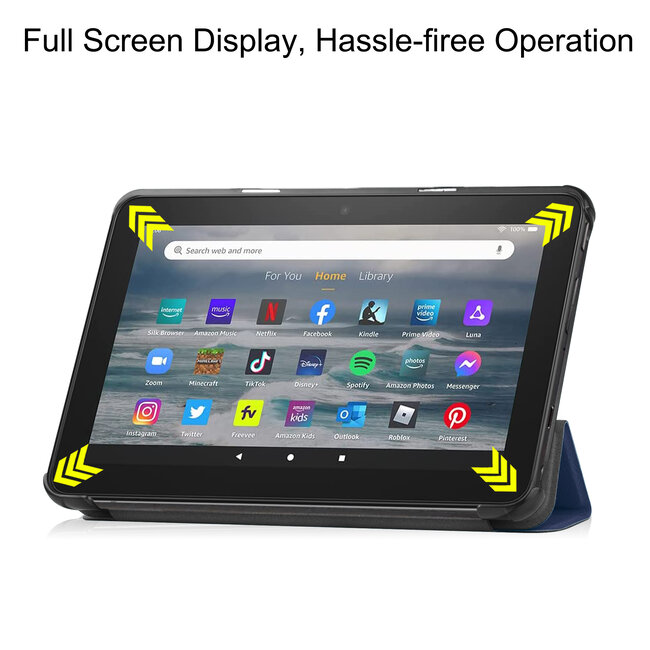 Tablet hoes geschikt voor Amazon Fire 7 (2022) tri-fold hoesje - book case met auto/wake functie - Donker Blauw
