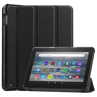 CaseMe Tablet hoes geschikt voor Amazon Fire 7 (2022) tri-fold hoesje - book case met auto/wake functie - Zwart