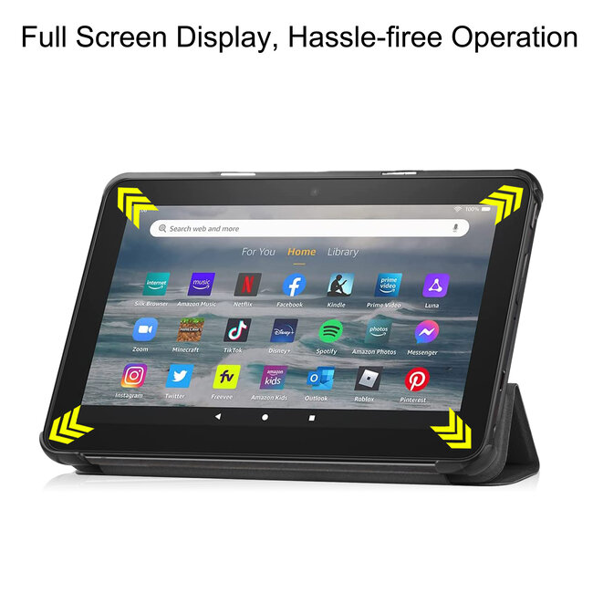 Tablet hoes geschikt voor Amazon Fire 7 (2022) tri-fold hoesje - book case met auto/wake functie - Zwart