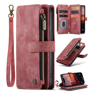 CaseMe CaseMe - Telefoonhoesje geschikt voor Apple iPhone 14 Plus - Wallet Book Case met ritssluiting - Magneetsluiting - Rood