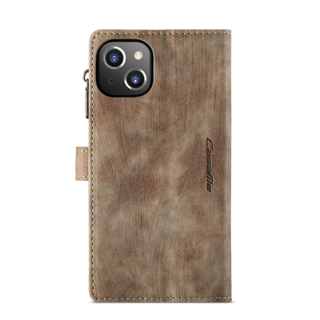 CaseMe - Telefoonhoesje geschikt voor Apple iPhone 14 Plus - Wallet Book Case met ritssluiting - Magneetsluiting - Bruin