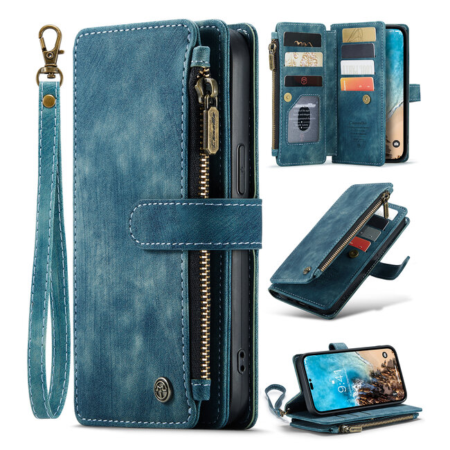 CaseMe - Telefoonhoesje geschikt voor Apple iPhone 14 Pro - Wallet Book Case met ritssluiting - Magneetsluiting - Blauw