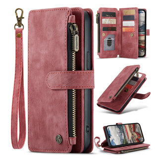 CaseMe CaseMe - Telefoonhoesje geschikt voor Apple iPhone 14 Pro Max - Wallet Book Case met ritssluiting - Magneetsluiting - Rood