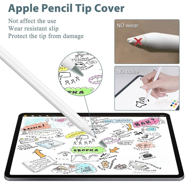 4 stuks - Vervangende pencil punt geschikt voor Apple Pencil 1/2 - Siliconen Tips - Replacement Tip - Wit
