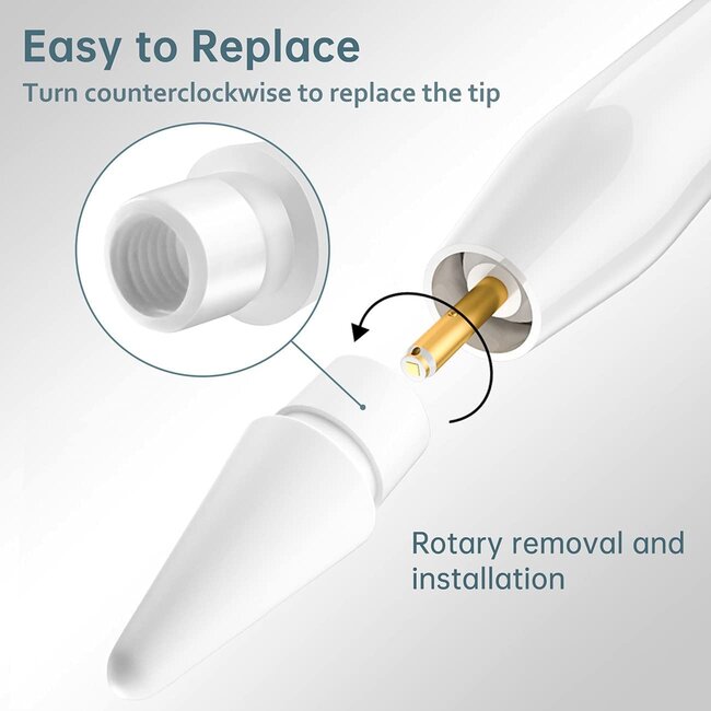 4 stuks - Vervangende pencil punt geschikt voor Apple Pencil 1/2 - Siliconen Tips - Replacement Tip - Wit