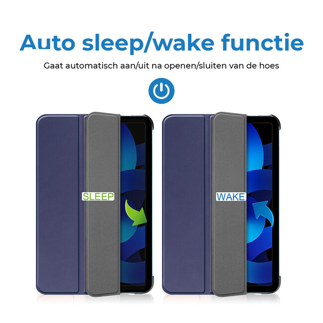 Case2go - Tablet hoes geschikt voor Apple iPad 11 (2025) A16 / Apple iPad 10.9 (2022) - Tri-fold hoes met Auto/Wake functie en Magnetische sluiting - Donker Blauw
