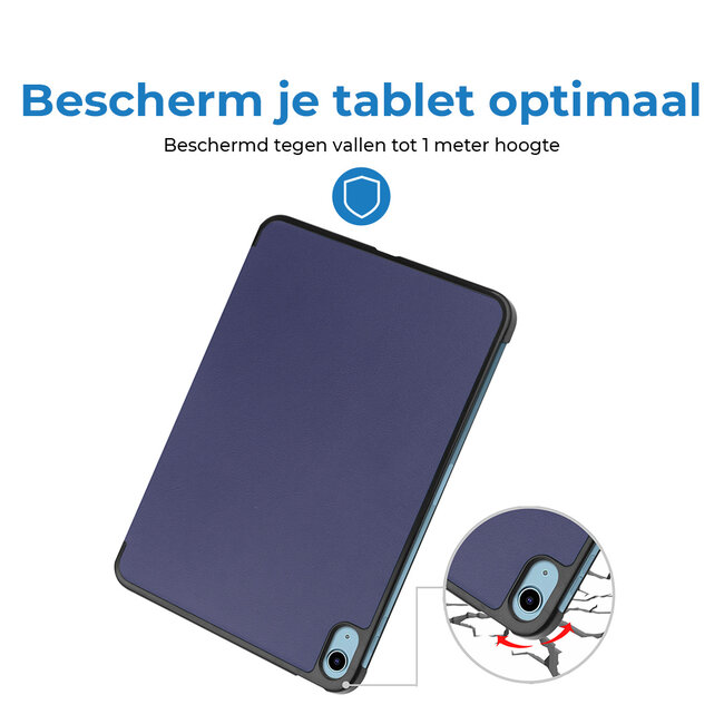 Case2go - Tablet hoes geschikt voor Apple iPad 11 (2025) A16 / Apple iPad 10.9 (2022) - Tri-fold hoes met Auto/Wake functie en Magnetische sluiting - Donker Blauw