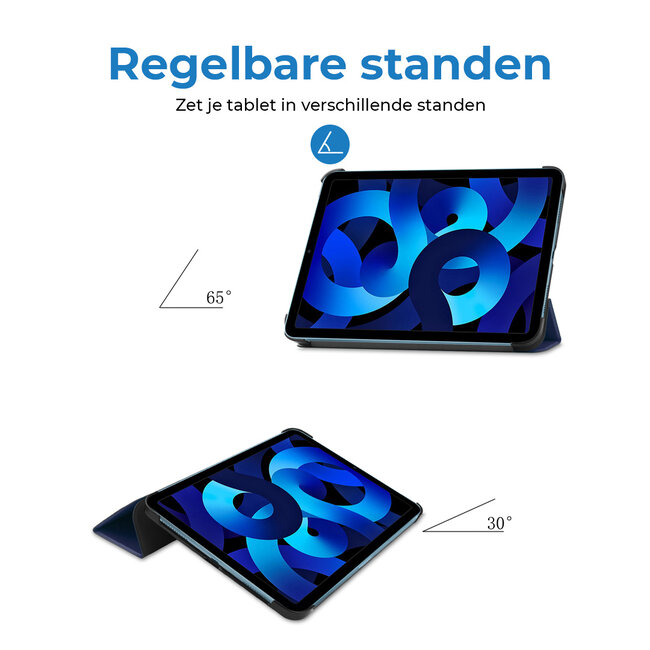 Case2go - Tablet hoes geschikt voor Apple iPad 11 (2025) A16 / Apple iPad 10.9 (2022) - Tri-fold hoes met Auto/Wake functie en Magnetische sluiting - Donker Blauw