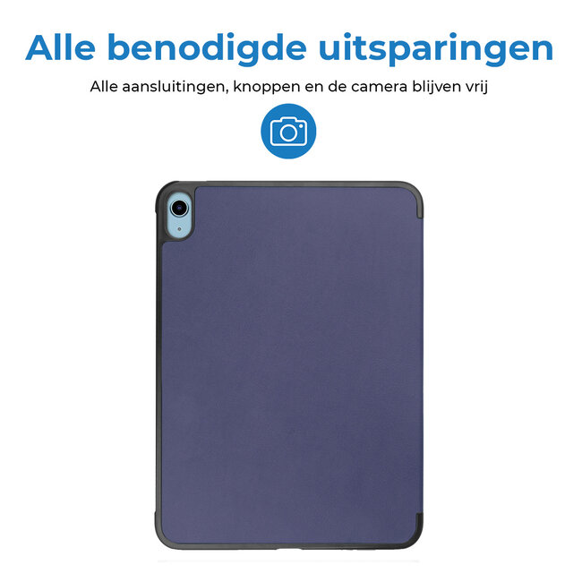 Case2go - Tablet hoes geschikt voor Apple iPad 11 (2025) A16 / Apple iPad 10.9 (2022) - Tri-fold hoes met Auto/Wake functie en Magnetische sluiting - Donker Blauw